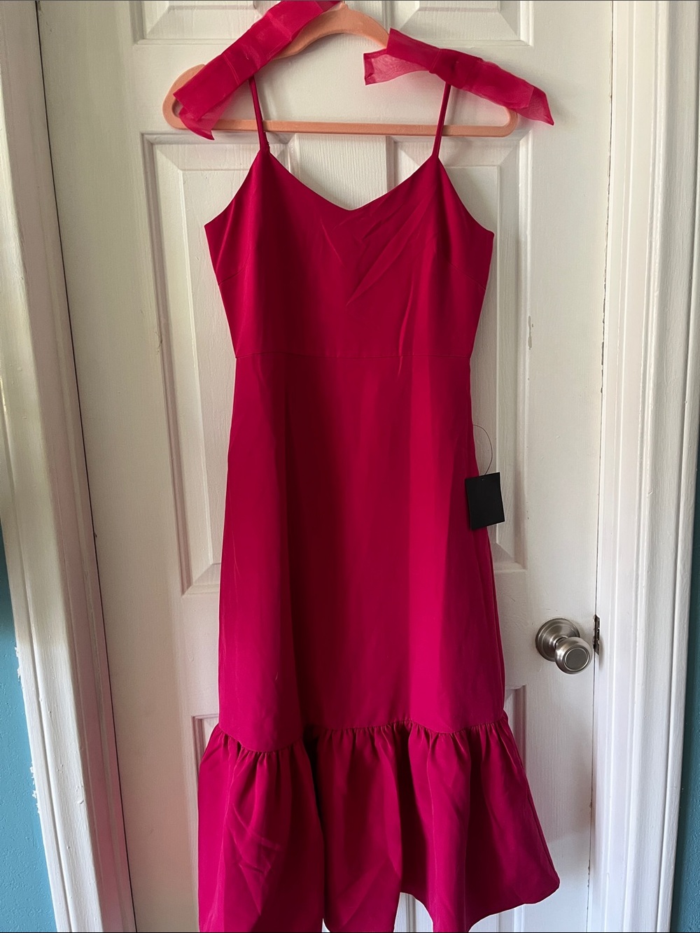 Lulu's Hot Pink Spaghetti Strap Midi Dress
